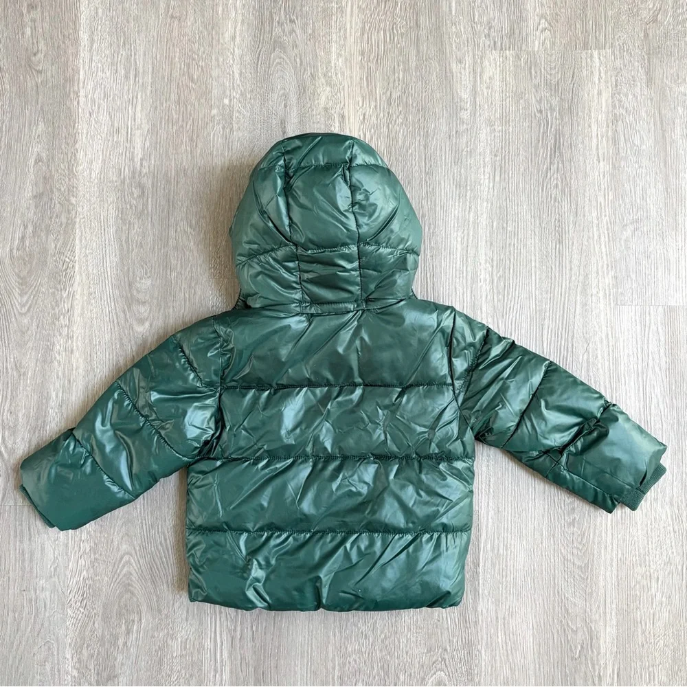 NWT Baby Gap Puffer Jacket with Removable Hood Green Toddler 3 Kids Boys Girls